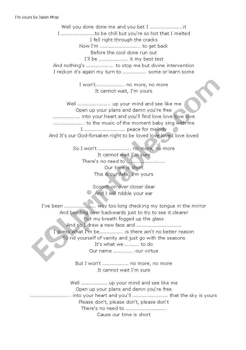 I`m yours a song for teenagers and adults